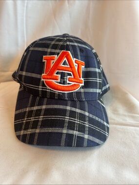 Top of the World Auburn Navy Plaid Hat with Orange Logo